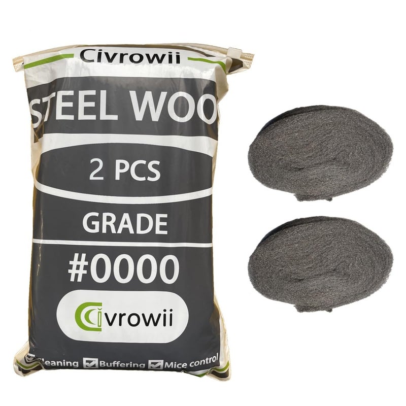Civrowii (2 Pack) 0000 Steel Wool Hole Filler, Gap Blocker, Barrier, Also for Glass Fine, Steel Wool Pads for Chrome or Wood Polishing (2) - Image 1